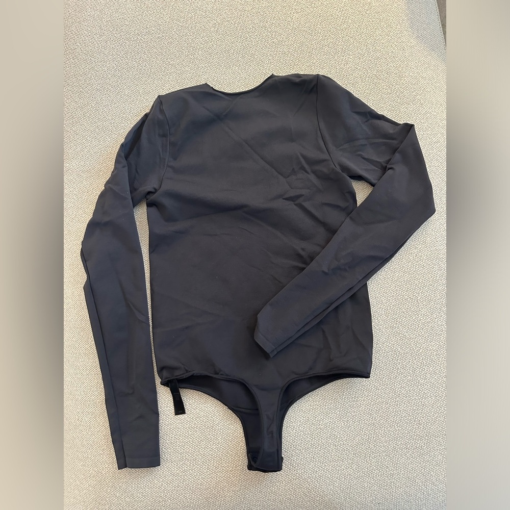 Skims Black Long Sleeve Bodysuit with Crew Neck
